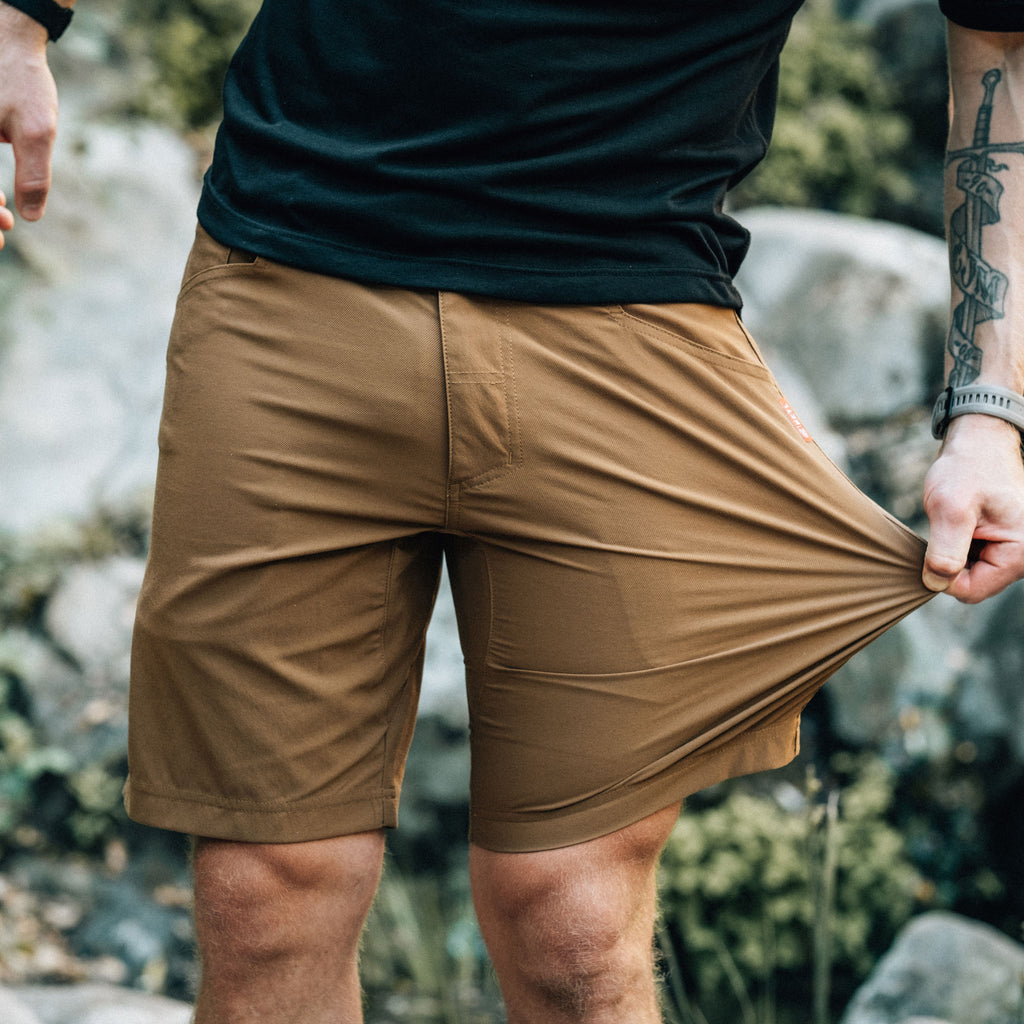 KETL Mtn Shenanigan Hiking Shorts - Lightweight, Stretchy, Packable Men's Travel Shorts Brown Men's - Short/Bib Short - Shenanigan Short 9"