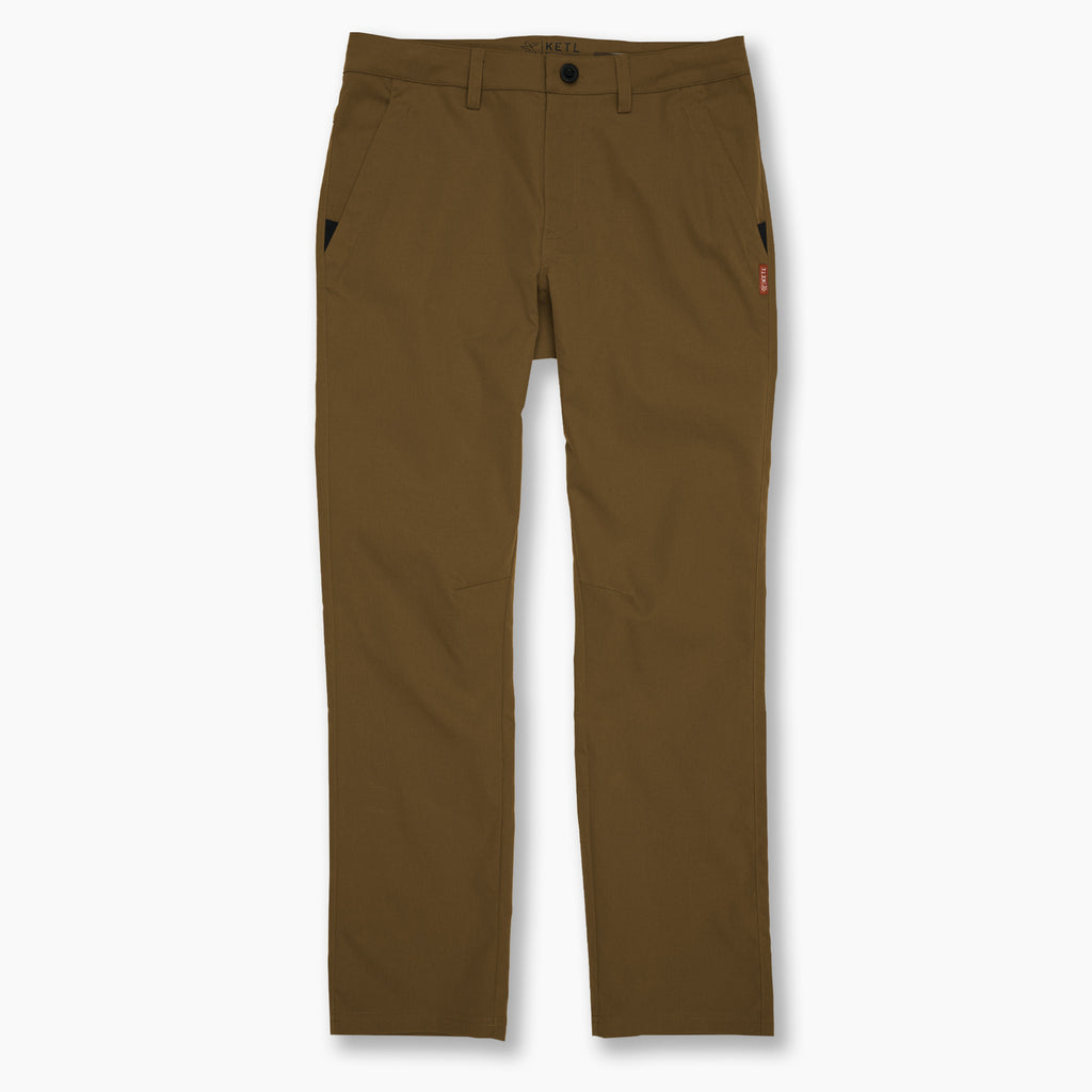 KETL Mtn Tomfoolery Travel Pant Straight Fit 32" Inseam: Stretchy, Packable, Casual Chino Style W/ Zipper Pockets - Brown Men's Casual Pants Tomfoolery Travel Pant 32"