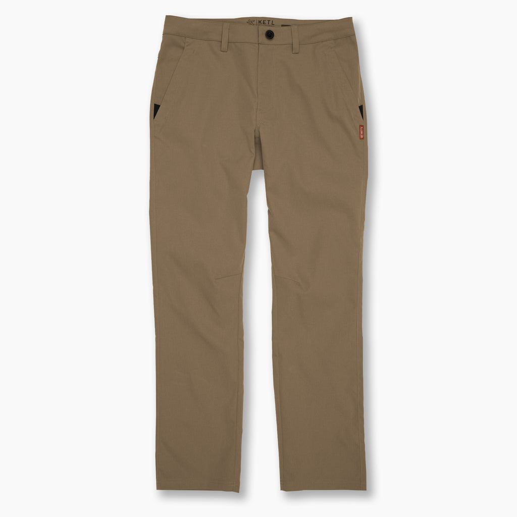 KETL Mtn Tomfoolery Travel Pant Straight Fit 34" Inseam: Stretchy, Packable, Casual Chino Style W/ Zipper Pockets - Khaki Men's Casual Pants Tomfoolery Travel Pant 34"