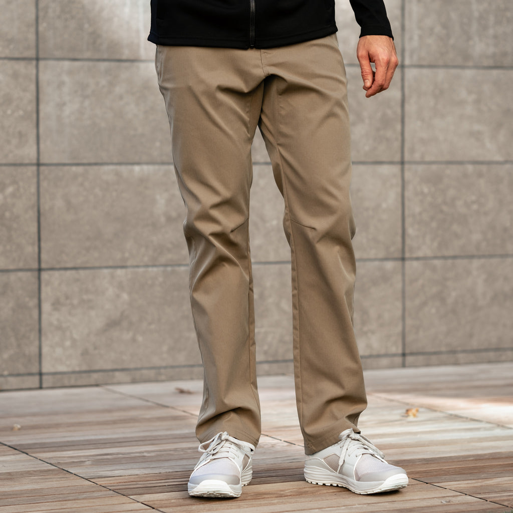 KETL Mtn Tomfoolery Travel Pant Straight Fit 34" Inseam: Stretchy, Packable, Casual Chino Style W/ Zipper Pockets - Khaki Men's Casual Pants Tomfoolery Travel Pant 34"