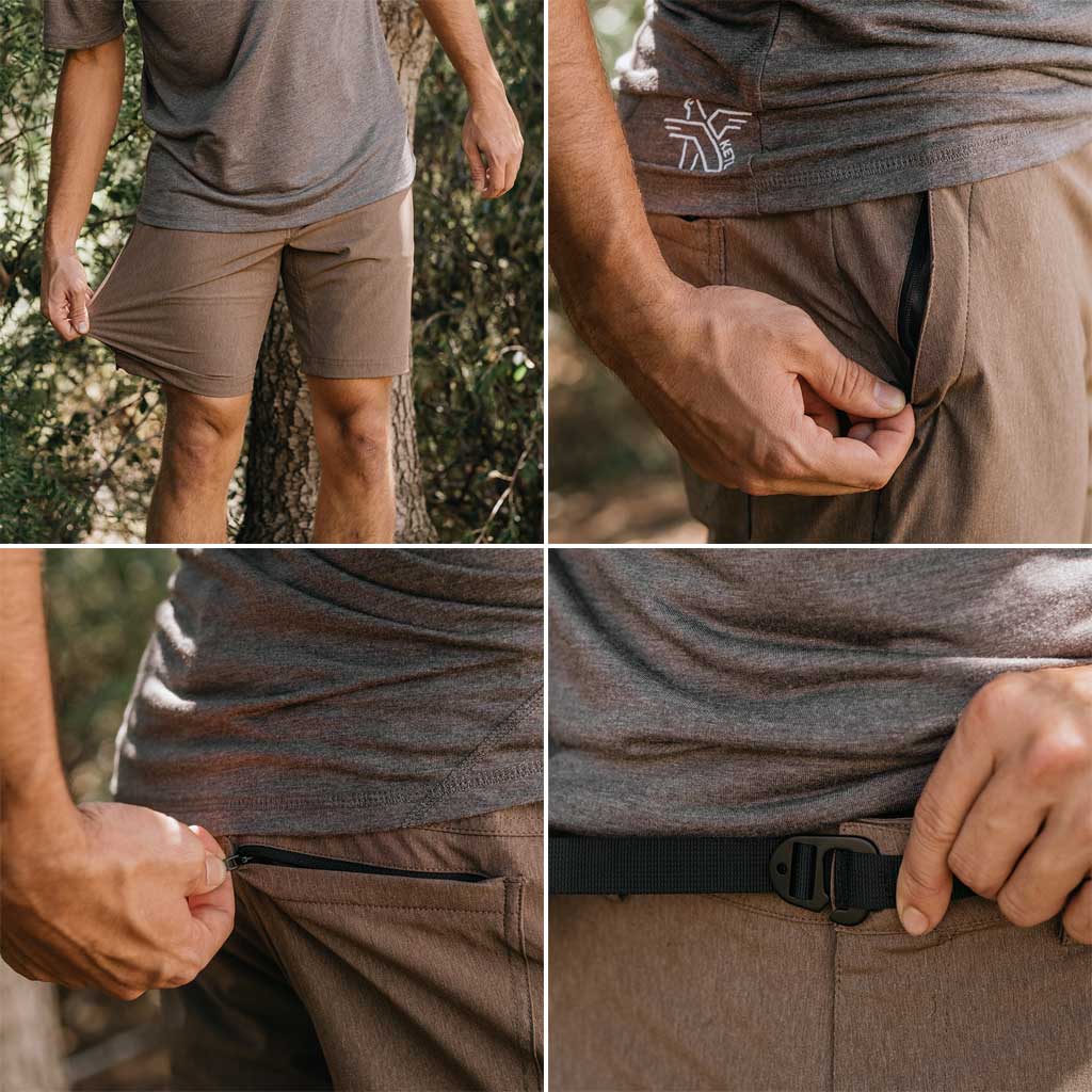 KETL Mtn Virtue Hybrid Shorts V3 9" Inseam: Swim, Hike, Travel, Lounge, Bike - Men's Hiking Chino Style Lightweight Brown