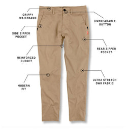 KETL Mtn Tomfoolery Travel Pants 34" Inseam: Stretchy, Packable, Casual Chino Style W/ Zipper Pockets - Khaki Men's Casual Pants Tomfoolery Travel Pant 34"