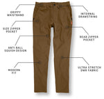 KETL Mtn Tomfoolery Travel Pants 32" Inseam: Stretchy, Packable, Casual Chino Style W/ Zipper Pockets - Brown Men's Casual Pants Tomfoolery Travel Pant 32"