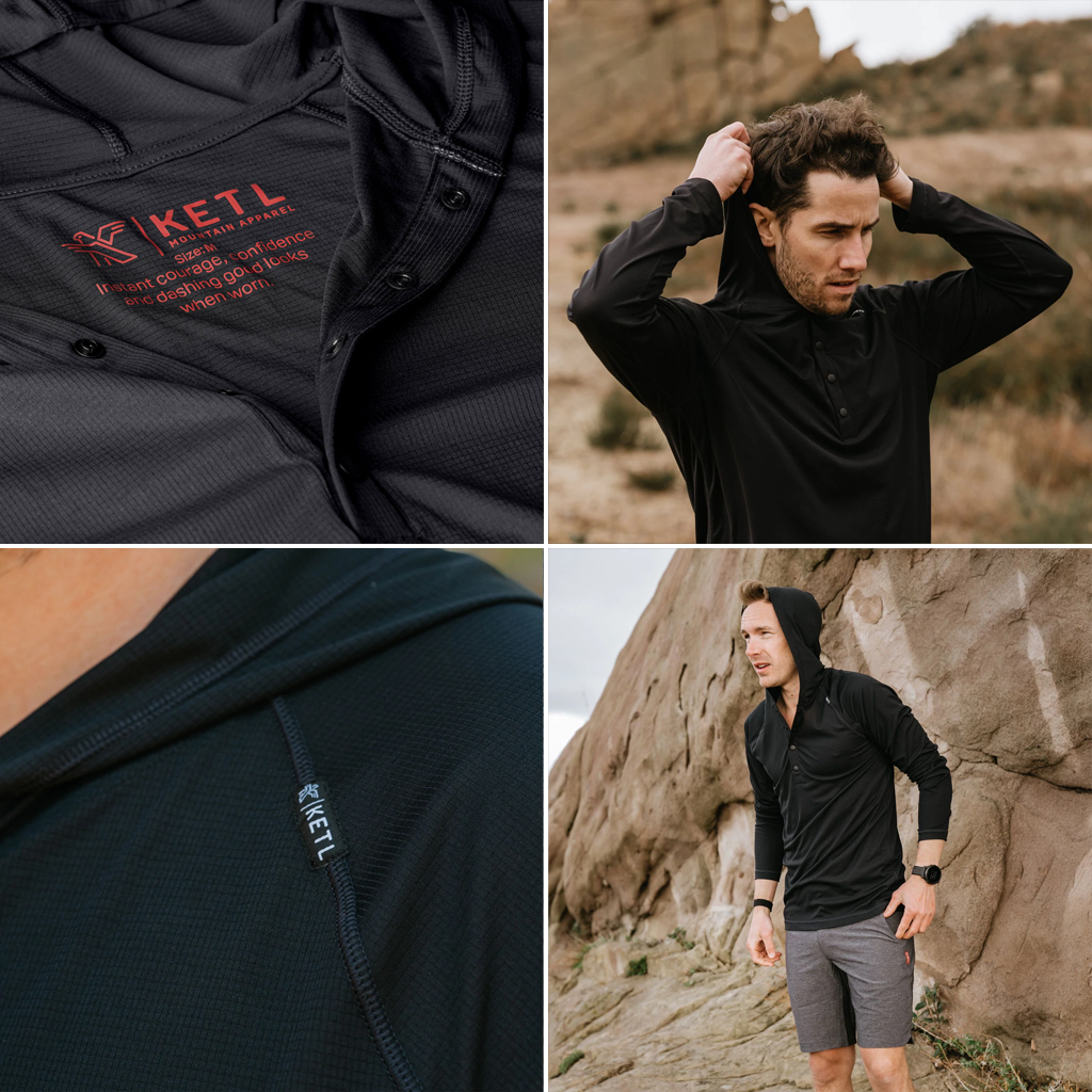 KETL Mtn Nofry Sun Hoodie - SPF/UPF 30+ Sun Protection Shirt Lightweight For Summer Travel - Black Men's Sweatshirt/Hoodie Nofry Sun Hoodie