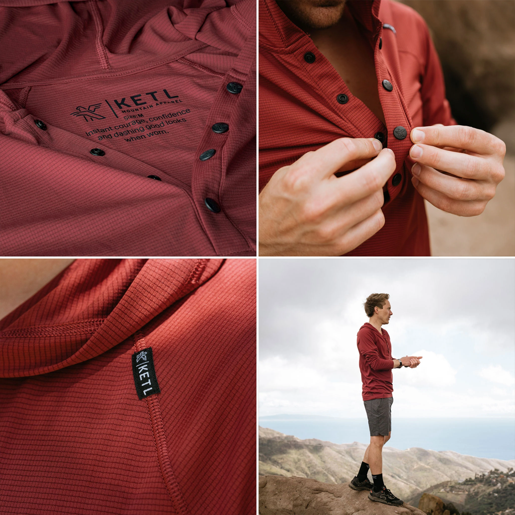 KETL Mtn Nofry Sun Hoodie - SPF/UPF 30+ Sun Protection Shirt Lightweight For Summer Travel - Burgundy Men's