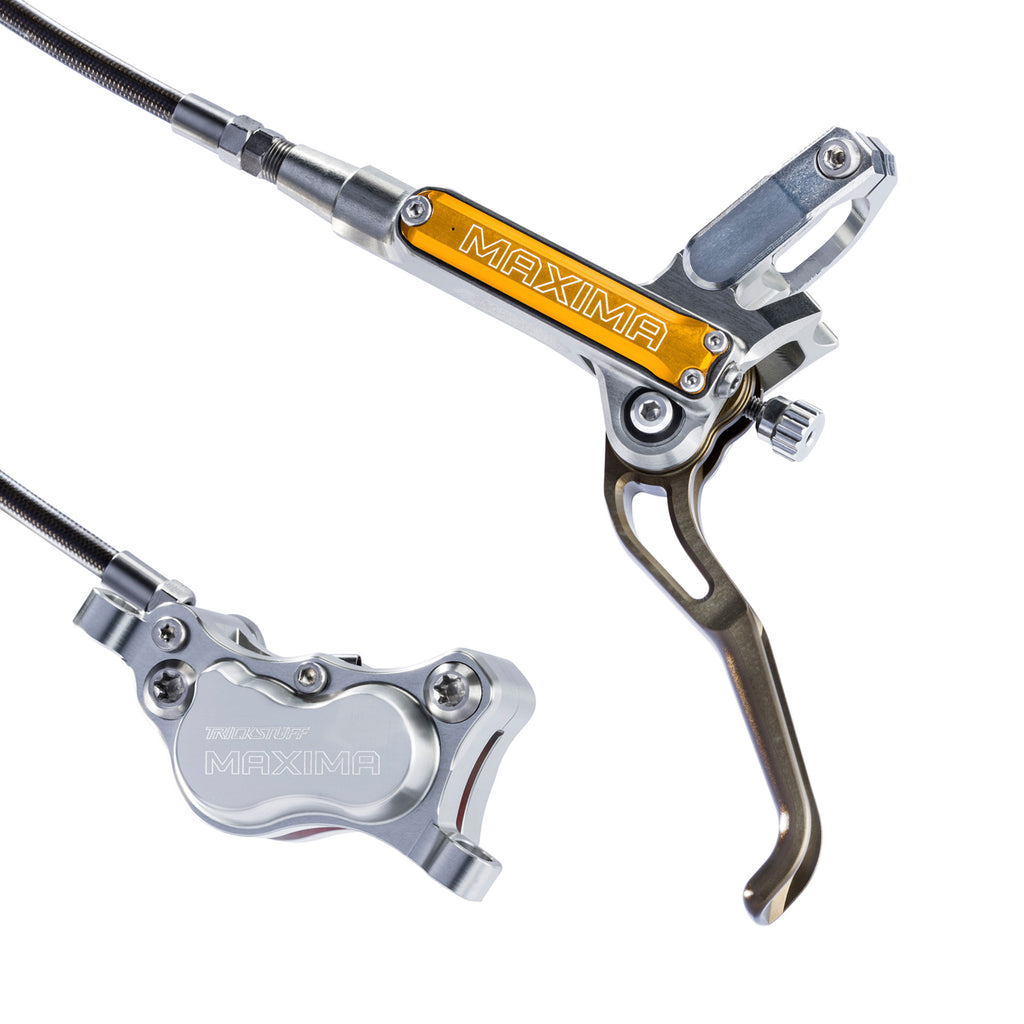 Trickstuff Maxima Brakeset, Silver/Orange,Goodridge Carbon Hose Front 900mm - Rear 1700mm