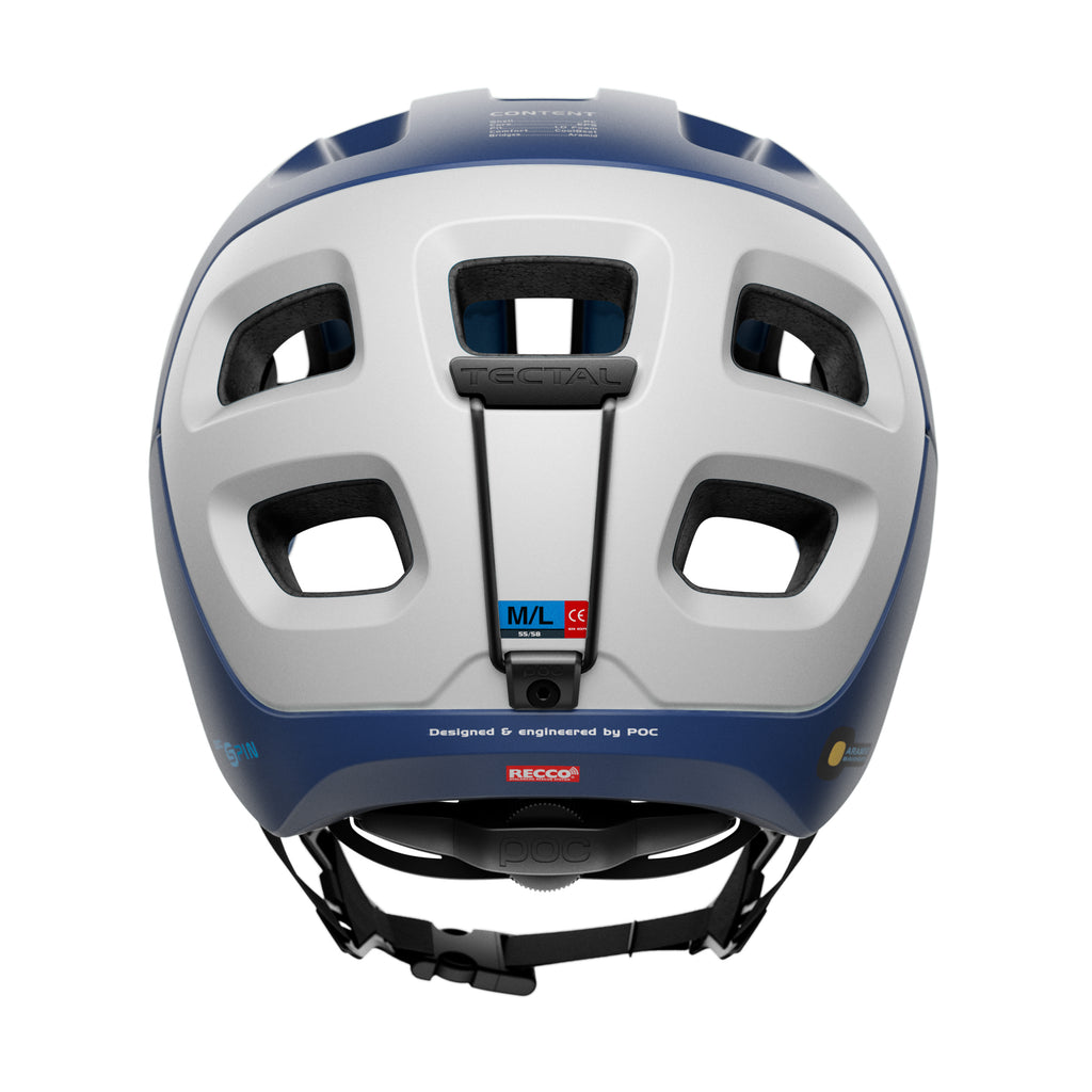 poc helm mtb tectal POC Tectal Race SPIN Helmet - Lead Blue/Hydrogen White, Medium/Large