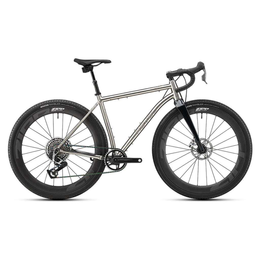 Revel R+ Complete Gravel Bike, Sram Red XPLR Build, Raw Titanium Gravel Bike R+