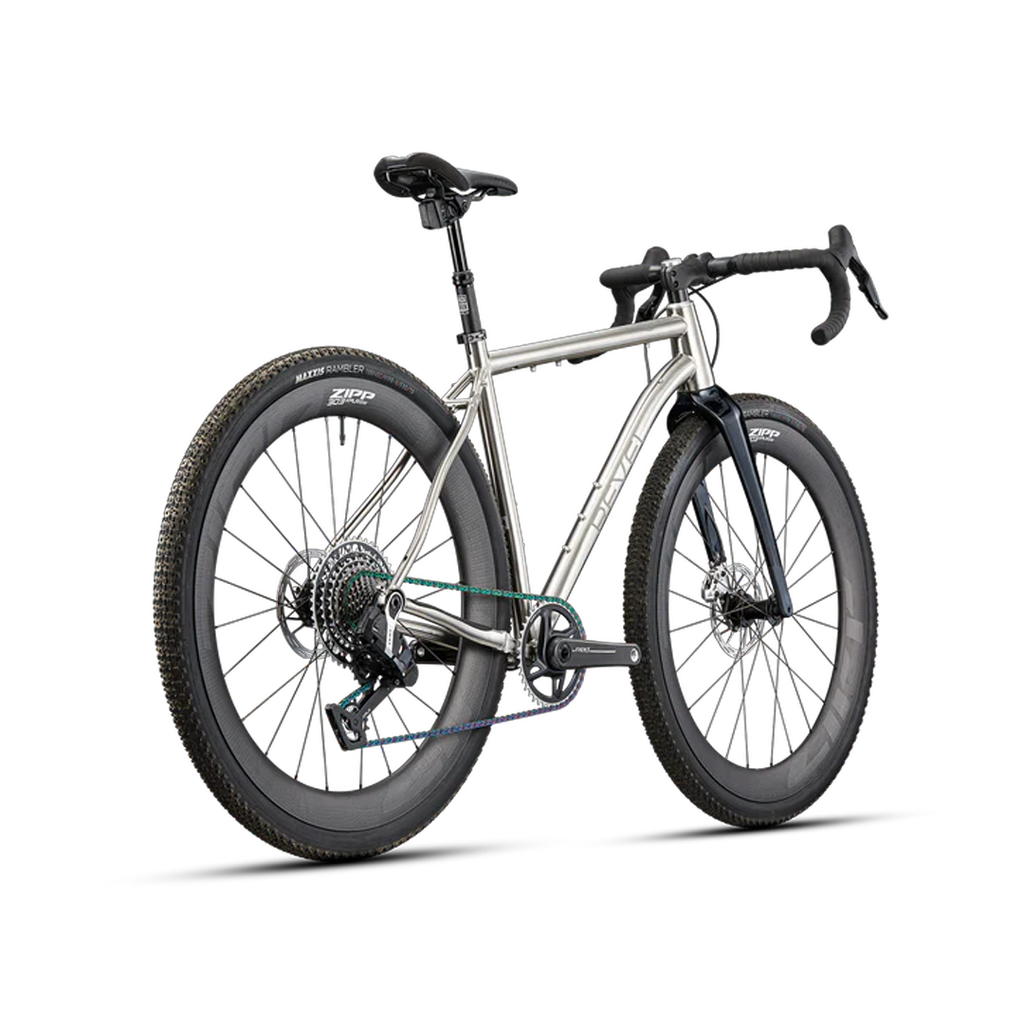Revel R+ Complete Gravel Bike, Sram Red XPLR Build, Raw Titanium Gravel Bike R+