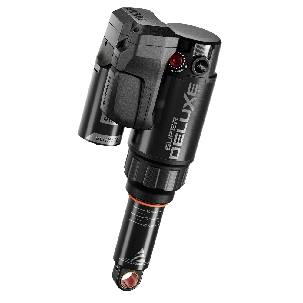 RockShox Super Deluxe Ultimate Flight Attendant - 185x55 Trunnion Linear XL Air, Hydr B/O, Battery, Charger, D1 - Trek Fuel EX 2023+ MPN: 00.4118.552.005 UPC: 710845931086 Rear Shock Super Deluxe Ultimate Flight Attendant