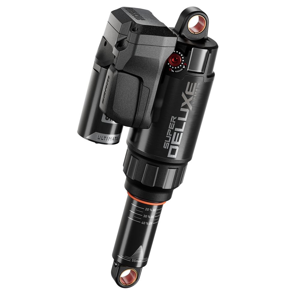 RockShox Super Deluxe Ultimate Flight Attendant - 210x55 Linear XL Air, Hydr B/O, Battery, Charger, D1 - Levo SL S2-S6 2022+ MPN: 00.4118.552.001 UPC: 710845931048 Rear Shock Super Deluxe Ultimate Flight Attendant