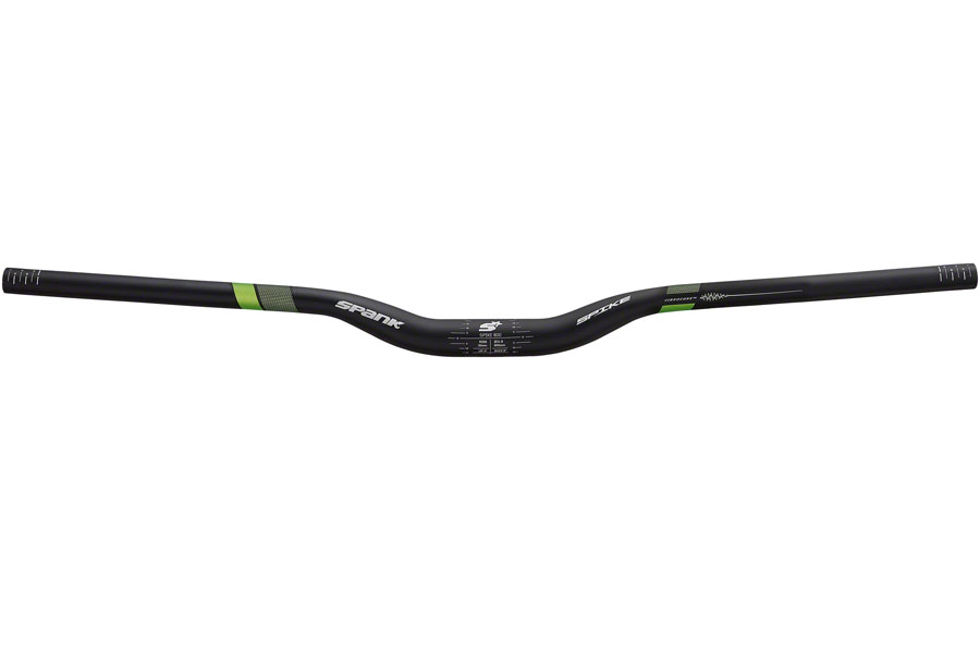 Spank Spike 800 Vibrocore Riser Handlebar: 31.8, 800mm, 30mm Rise Black/Green