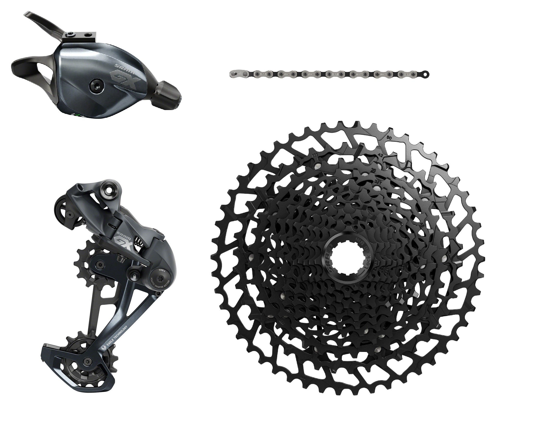 SRAM NX/GX Eagle Groupset w/ GX Shifter, Derailleur, Chain & NX 11-50t |  Worldwide Cyclery