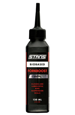 Stan's NoTubes Biobased ForkBoost Fork Seal Lubricant 120ml (4oz) MPN: LC0003 UPC: 847746066118 Suspension Oil and Lube ForkBoost Stanchion Lube