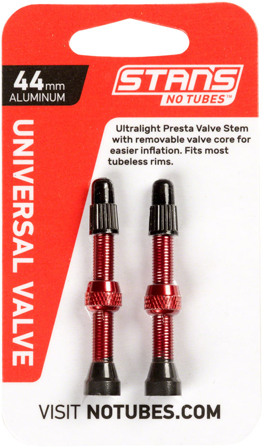 Stans No Tubes, Tubeless Valves, Tubeless Valve, Presta, 44mm, Red, Pair -  The Cyclery